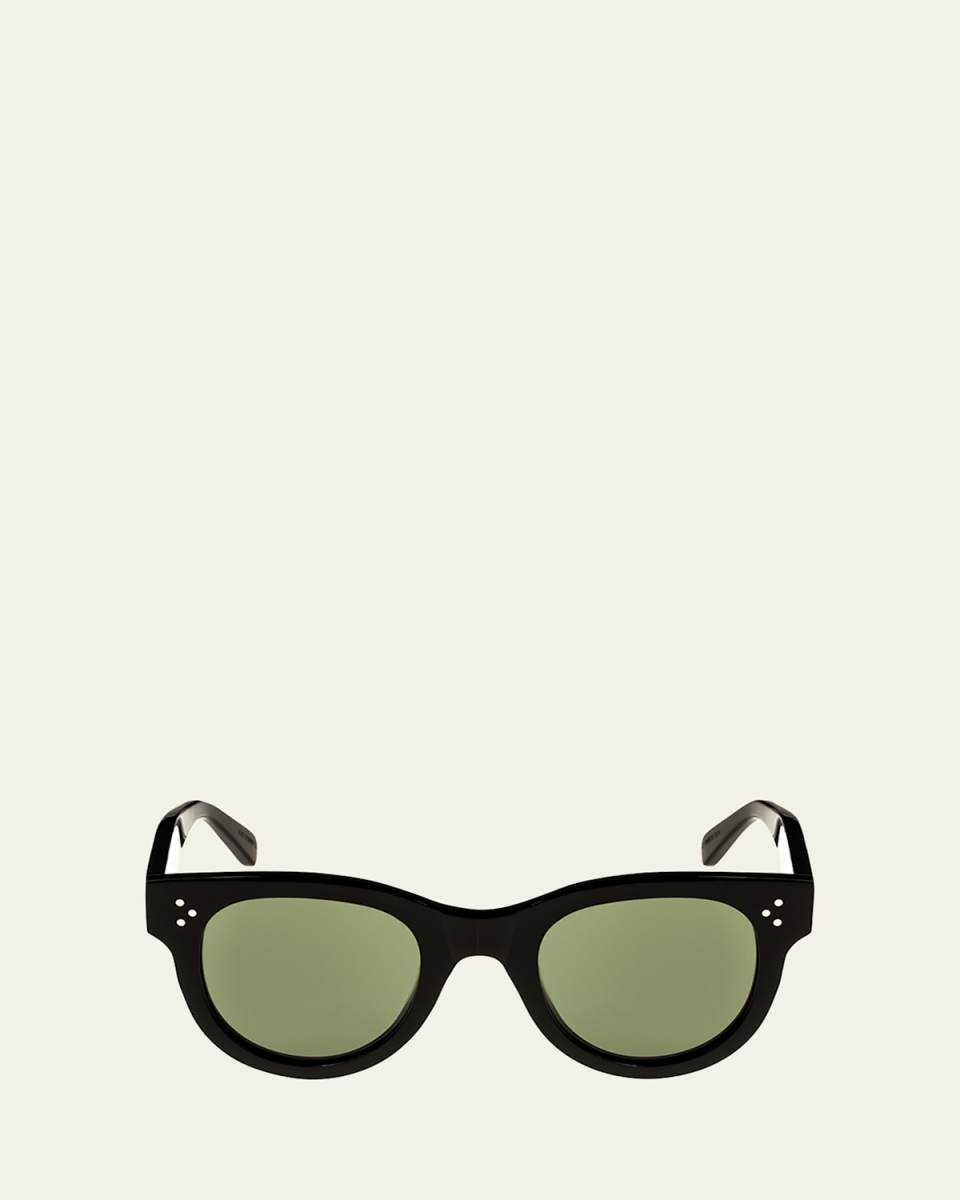 Studded Acetate Sunglasses w/ Mineral Lenses, Black